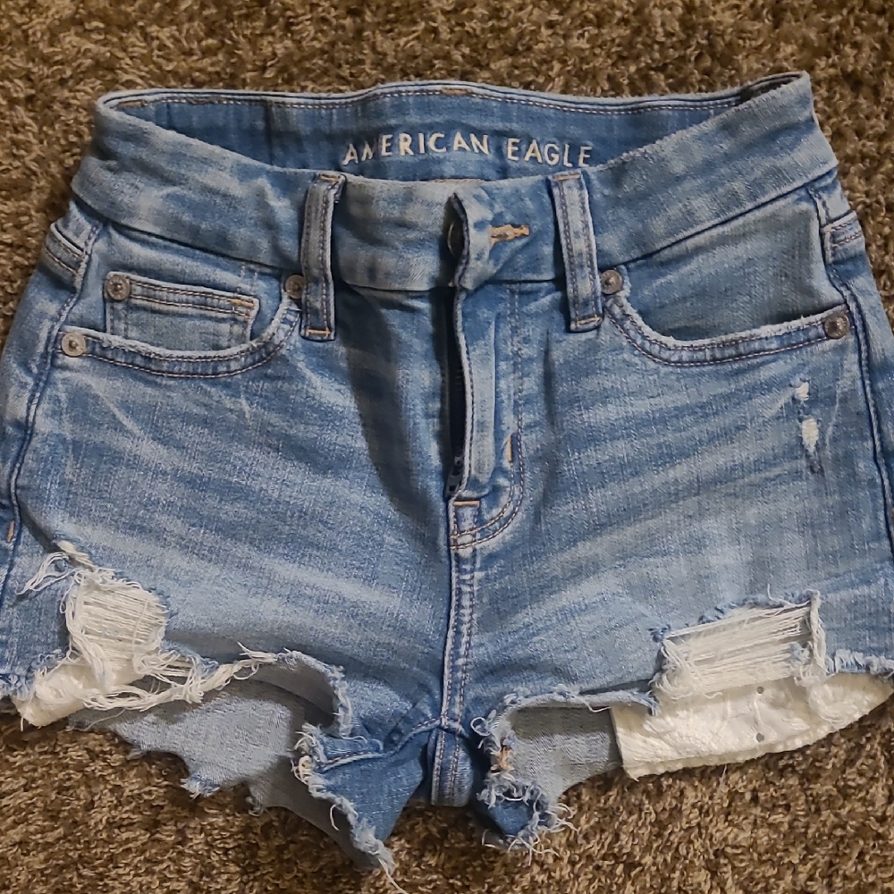 American Eagle Outfitters Light Blue Distressed Jean Shorts